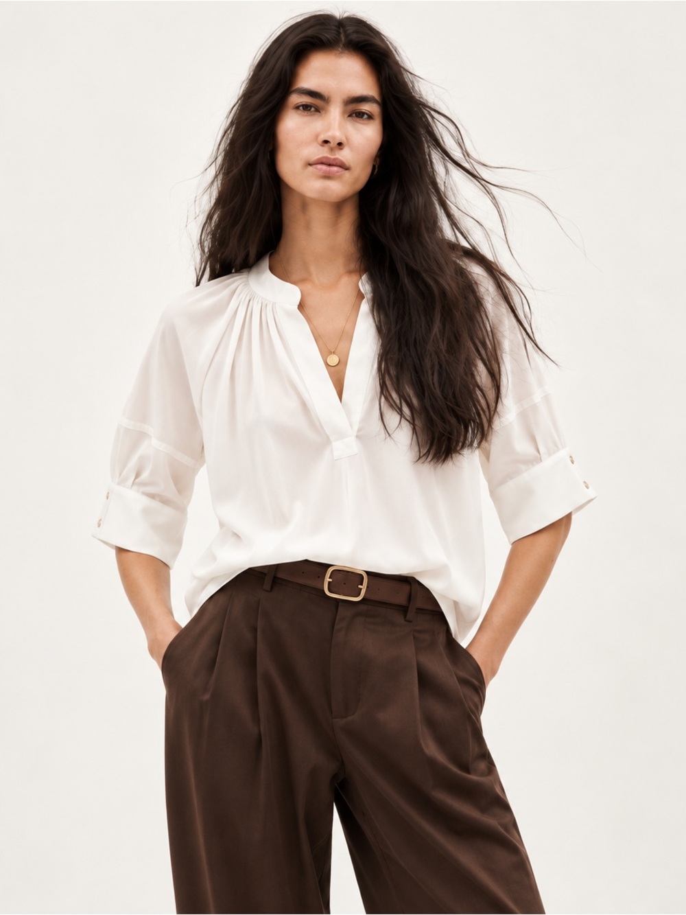 Claudie Pierlot Bianca White Satin Blouse Size 40 US 8
